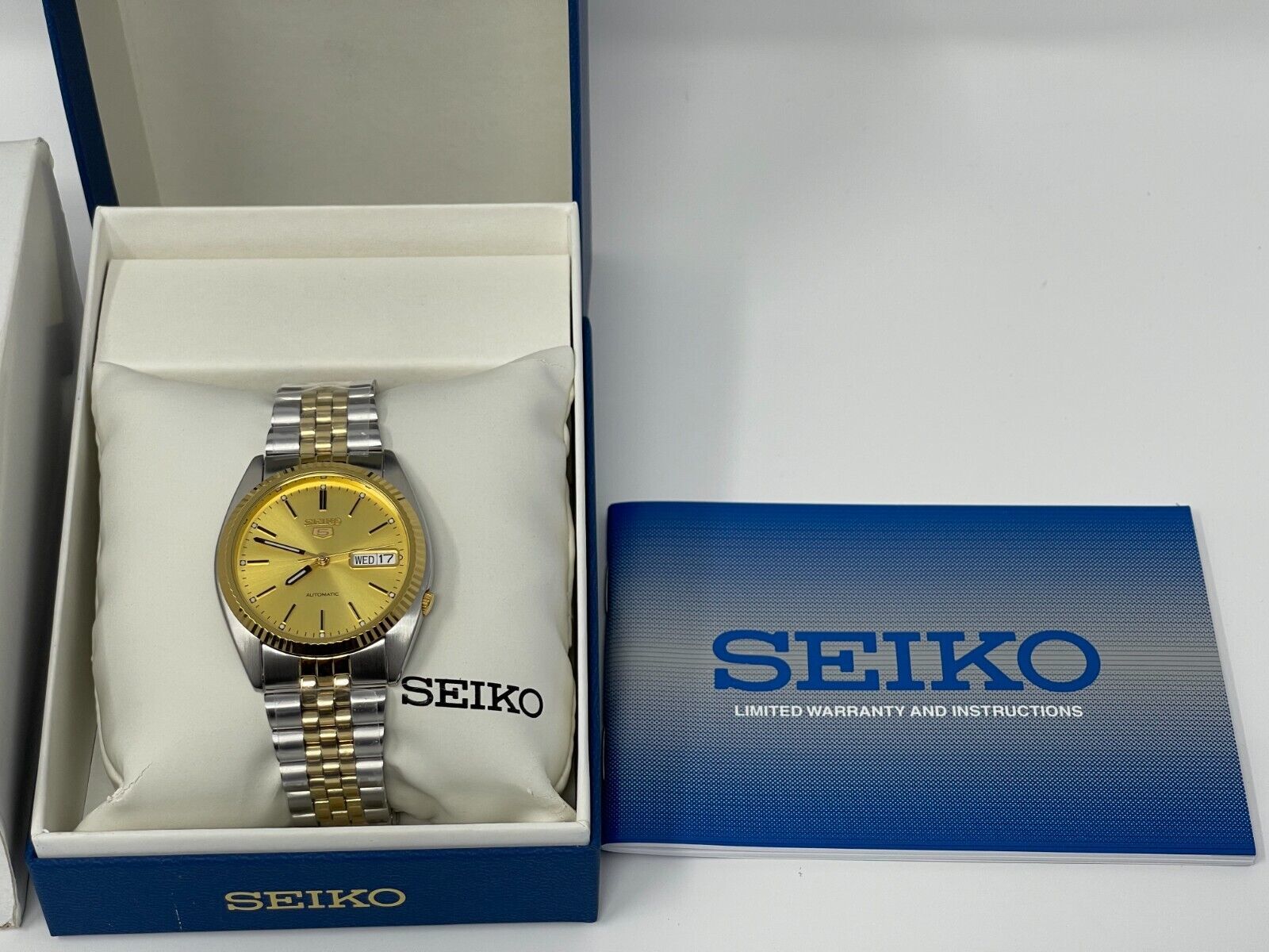 Seiko SNXJ92 Men s 5 Automatic Two Tone Steel Gold Tone Dial Watch