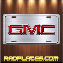 GMC Inspired Art Emblem Aluminum License Plate Tag Brushed Steel Look - £15.40 GBP