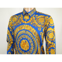 Men's AVM Crystal Shirt Medallion Medusa Cotton Slim Fit 9628-06 Royal Blue image 5