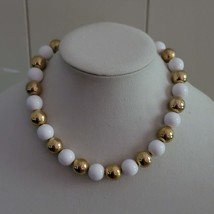 White and Gold Bead Necklace - £9.59 GBP