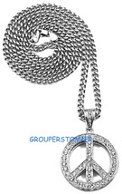 Paix Signe Strass Double Couche Pendentif Avec 24 Ou 91.4cm Cubain Collier - $25.06