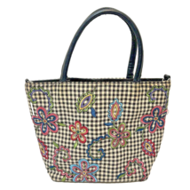 Maggie Barnes Plaid Embroidered Flower Power Womens Hand Bag 12x9x4&quot; - $14.65