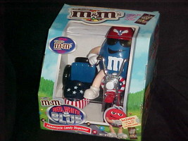 M&amp;M&#39;s Red White Blue Motorcycle Candy Dispenser With Box and Candy - $19.79