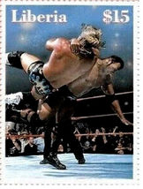 2000 wwf The Rock with The Rock Bottom Finishing Move Liberia $15 stamp ... - £1.50 GBP