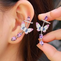 CWWZircons Symmetrical Purple Cubic Zirconia Lovely Butterfly Ear Cuff Climber S - $22.43
