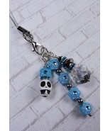 Flower Skull Handmade Cell Phone Charm Lanyard Strap Blue Silver New - $282.06 MXN