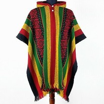 Llama Wool Mens Unisex South American Poncho Cape Coat Jacket rasta wide striped - £62.09 GBP