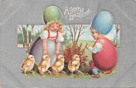 A Joyful EASATERTIDE-YOUNG Girls Wearing Egg SHELLS-EASTER Postcard 1909 Pstmk - £6.84 GBP