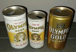 3 OLYMPIA BEER EMPTY OPENED 7 and (2) 12 Ounce PULL TAB BEER CANS Lot - $10.99