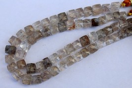 Natural, 8 inch long strand faceted Copper Rutile Cubes beads, 7--8 mm app, ruti - £27.96 GBP
