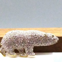 Gorgeous Pave Crystal and Gold Tone Polar Bear Brooch Pendant - £59.21 GBP