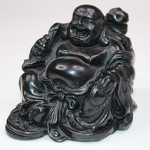 Vintage Chinese Buddha Figure Heavy Black Resin Happy Feng Shui Statue Rare Item - £16.76 GBP