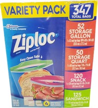 Ziploc Gallon, Quart, Sandwich, and Snack Storage Bags - Variety pack - 347 Tota - £51.15 GBP