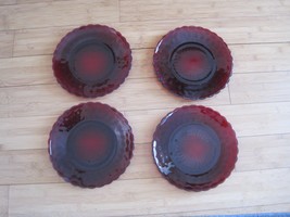 4 Vintage Anchor Hocking Royal Ruby Red Bubble Glass Dinner Plates 9.5&quot; Diameter - £63.29 GBP