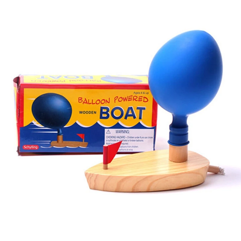 Wooden Balloon Powered Boat Children Water Playing Bathing Toys Kids Birthd - £10.65 GBP