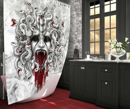 White Goth Wailing Medusa Shower Curtain, White Snakes, Gothic Home Decor - £56.74 GBP