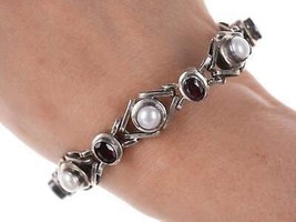 Vintage Garnet baroque pearl sterling bracelet - $173.25