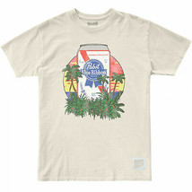 Pabst Blue Ribbon Can with Tropical Sunset Vintage Style T-Shirt Beige - £34.34 GBP+