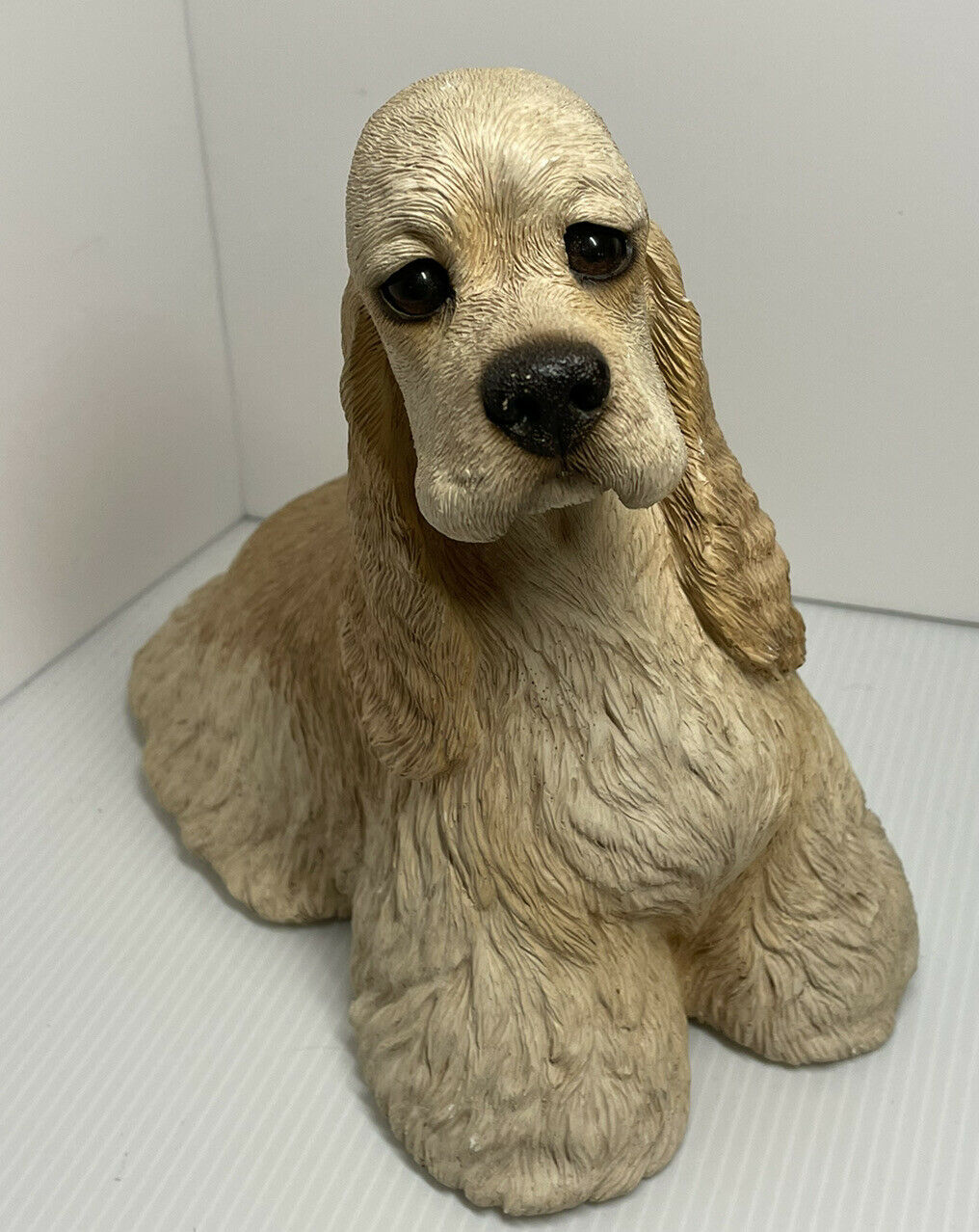 Vintage Sandicast Cocker Spaniel Dog Buff Sandra Brue Heavy Sculpture 8” Signed - $40.19