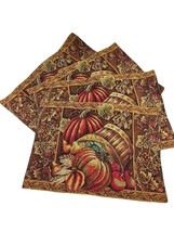 Tapestry Placemats Set of 4 Thanksgiving Pumpkin Fall Autumn Brown Leaves Pears - £14.71 GBP