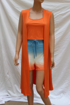 Nwot Chic Me 3 Piece Womens Xl Orange Blue Set Crop Top Shorts Cover Jacket - £11.27 GBP