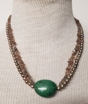 20&quot; Gray Chip &amp; Bead w/ Green Nephrite Jade Polished Stone Pendant Necklace - £19.46 GBP