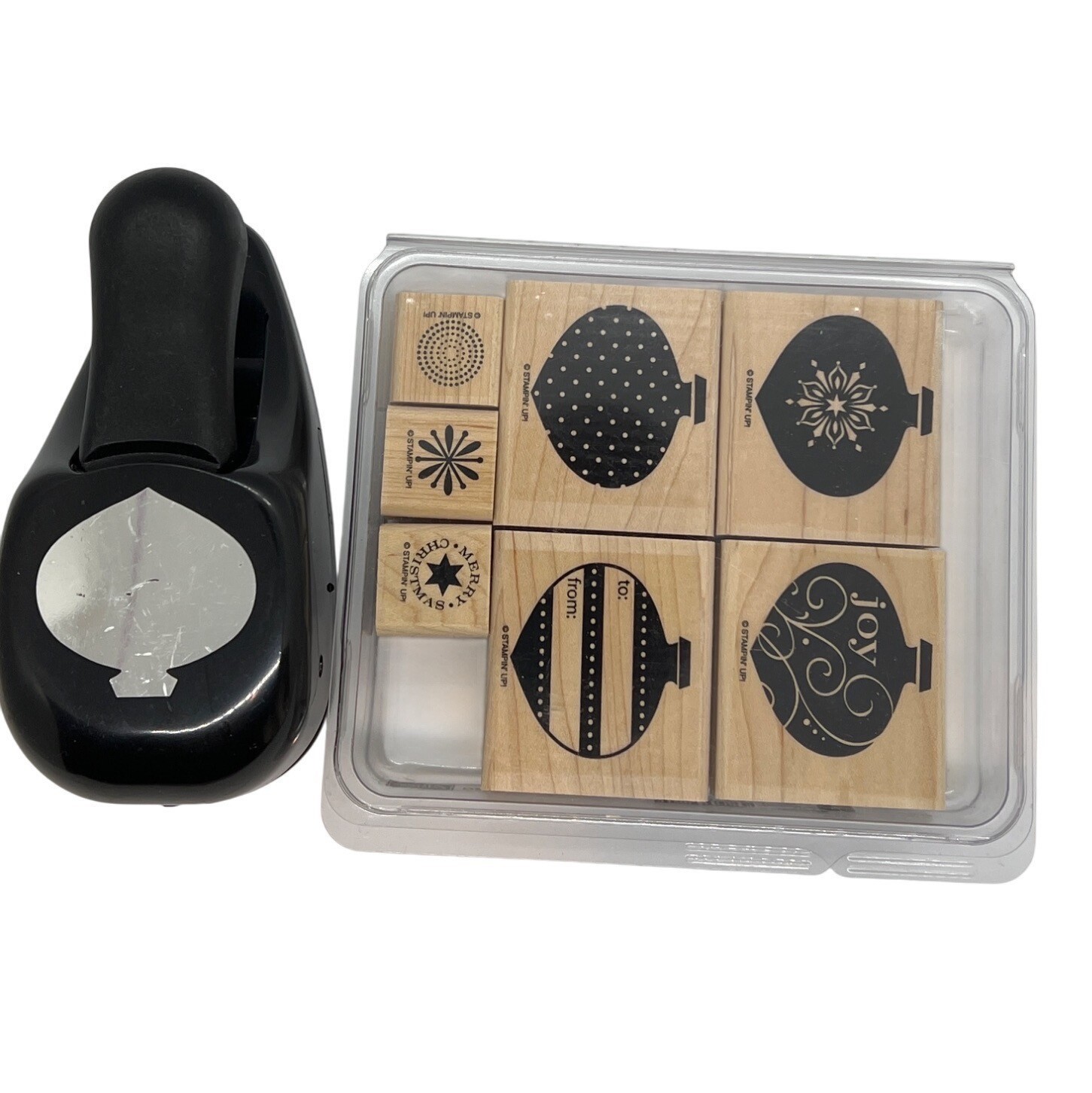 Stampin Up! Delightful Decorations Rubber Stamp Set &amp; Ornament Punch - $62.40