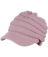 C.C Brand Brim Visor Trim Ponytail Beanie Ski Hat Knitted Messy Bun Cap ... - £11.43 GBP