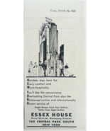 1937 Essex House Hotel New York Advertisement Central Park NYC Vintage E... - $367.32 MXN