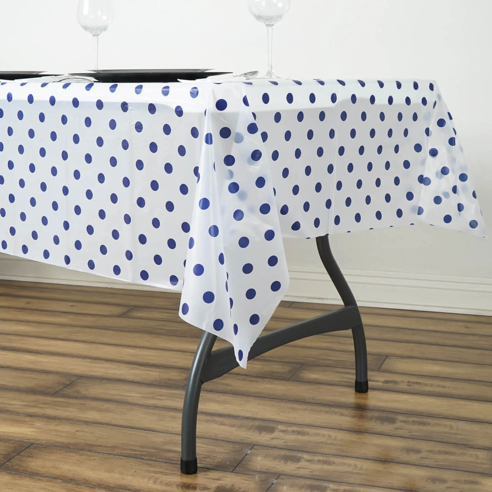 Royal Blue - 72" -5Pcs Perky Polka Dots Rectangle Disposable Plastic Table Cover - $29.76