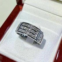14K Oro Blanco Chapado 3Ct Redondo Corte Diamante Imitación Hombres Alianza Ring - £132.96 GBP