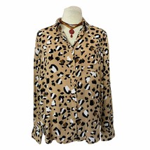Velvet Heart Button Front Leopard Print Top Long Roll Tab Sleeves Women&#39;... - £15.52 GBP