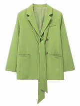 Tangada Women Green Blazer Coat with Slash Vintage Notched Collar Pocket 2022 Fa - £88.47 GBP