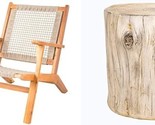 Patio Sense Vega Natural Stain Outdoor Chair + Ball &amp; Cast Concrete Stoo... - $464.99