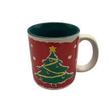 Vintage KIC Red and Green Christmas Tree Star Garland Coffee Mug - £6.50 GBP