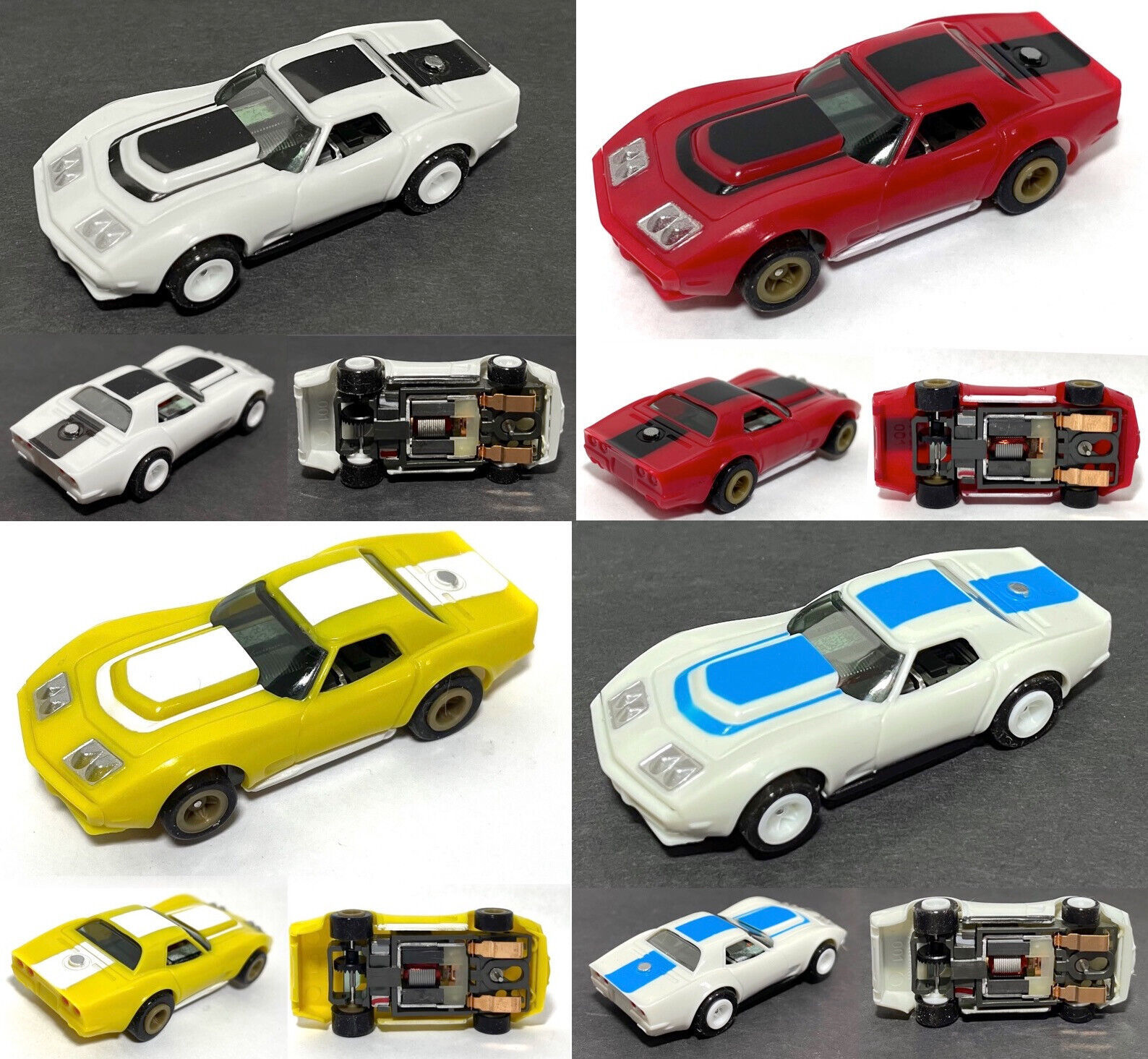 4-Pack BTO AFX-style Bulldog Chassis Powered Custom A/P Corvette HO Slot Car RTR - $169.99