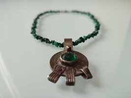 Handmade Malachite Chocker Necklace with 14th century coin from Morocco- Berber - $120.00