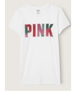 Victorias Secret PINK White Short Sleeve Rainbow Bling Rhinestone Logo T... - £21.86 GBP