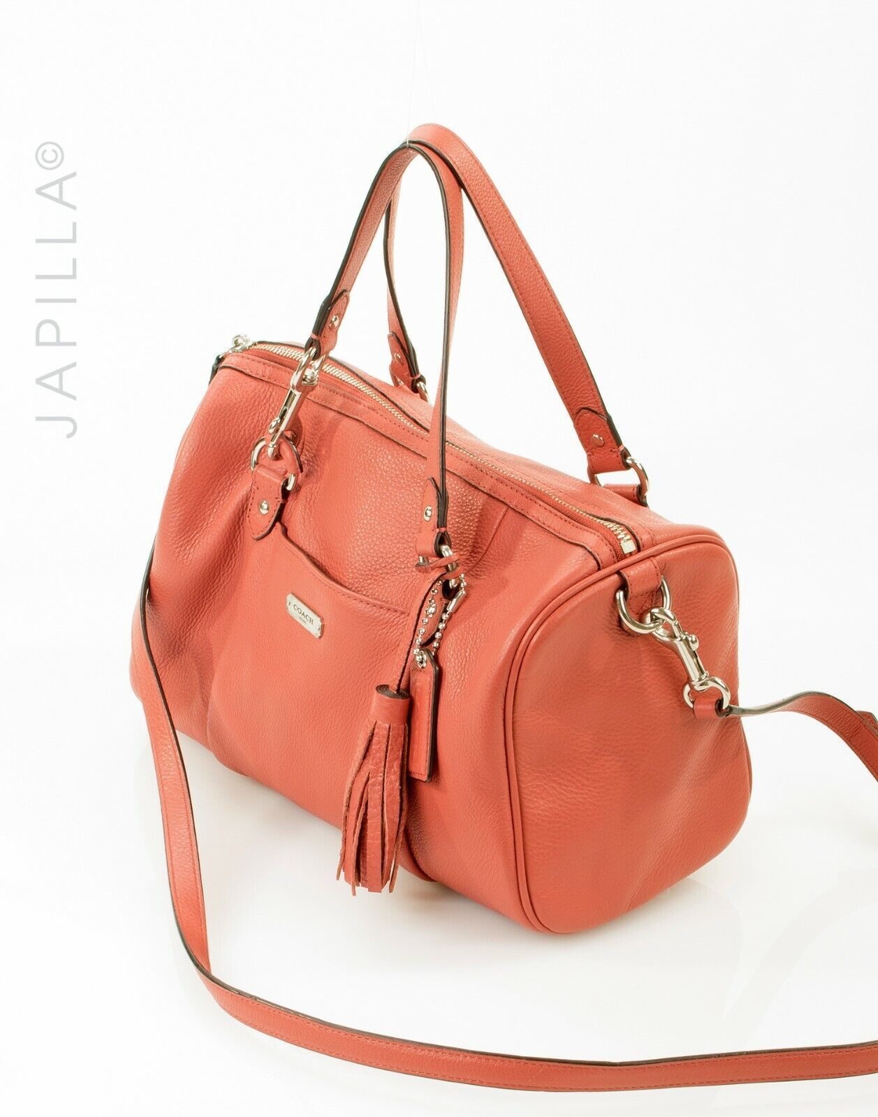 Primary image for LOVELY COACH AVERY CORAL PEBBLED TASSEL LEATHER SATCHEL PURSE F26121!