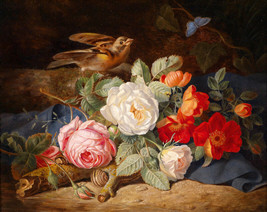Art Giclee Printed Oil Painting Print Picture Still Life flowers &amp; Bird ... - £7.41 GBP+