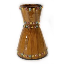 Vase Wood Effect Tiki Fratelli Fanciullacci Italy Pottery Apply Flowers MCM 9.5&quot; - $59.37