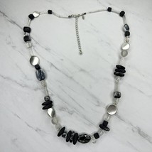 Chico&#39;s Black and Silver Tone Beaded Long Necklace - £13.22 GBP