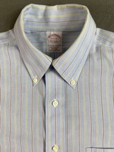 Brooks Brothers Shirt 15 1/2 Blue Striped Traditional Fit No Iron Button Down - £15.56 GBP