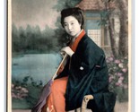Studio Portrait Giesha Woman Traditional Dress Pre War Japan UNP Postcar... - $17.77