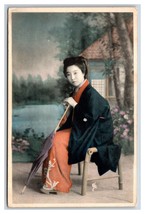 Studio Portrait Giesha Woman Traditional Dress Pre War Japan UNP Postcard O16 - £13.96 GBP