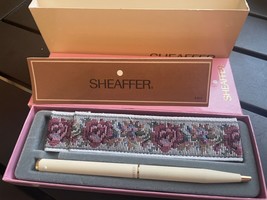 VTG Sheaffer Cream Ballpoint Pen w/ Rose Fabric Case w/ Original Box WORKS - £22.31 GBP