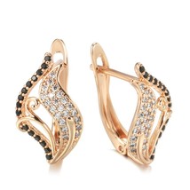 New 585 Rose Gold Color Bling Black Natural Zircon Leaf Earrings Elegant Wedding - £9.76 GBP