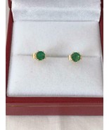 0.30 Ct Round Cut Green Emerald Solitaire Stud Earrings 14K Yellow Gold ... - £32.31 GBP