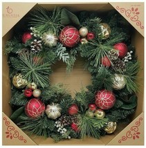 CG Hunter Holiday 30&quot; Wreath Decorated w Pine Cones Red Gold Ornament Greenery - £23.97 GBP