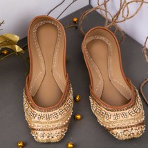 Auric Floral - Beige Copper Embroidered Ballet Flats / Beige Mojari / Beige Khus - £94.09 GBP